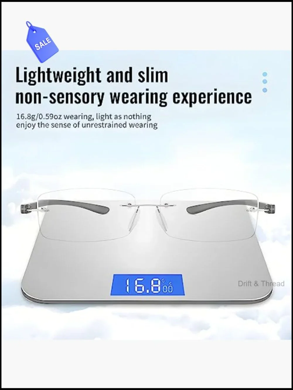 2 Pack Blue Light Blocking Frameless Reading Glasses TR90